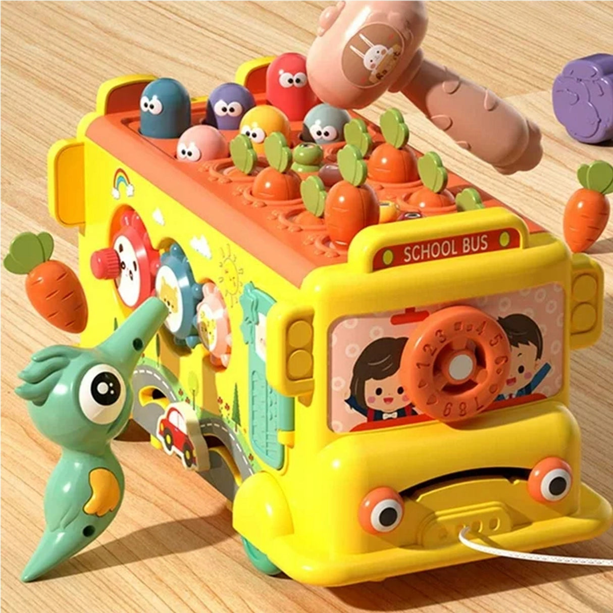 Autobus Edukacyjny Sorter Montessori Klocki Złap Robaczka z Cymbałkami