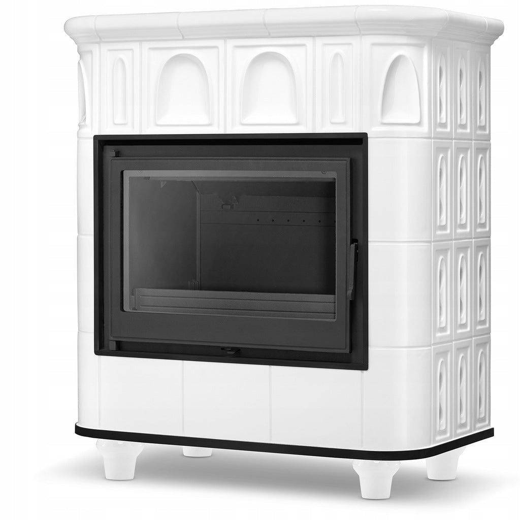Piecyk Kaflowy Kominek Żeliwny Piec Biały 13 kW Koza Ceramiczny
