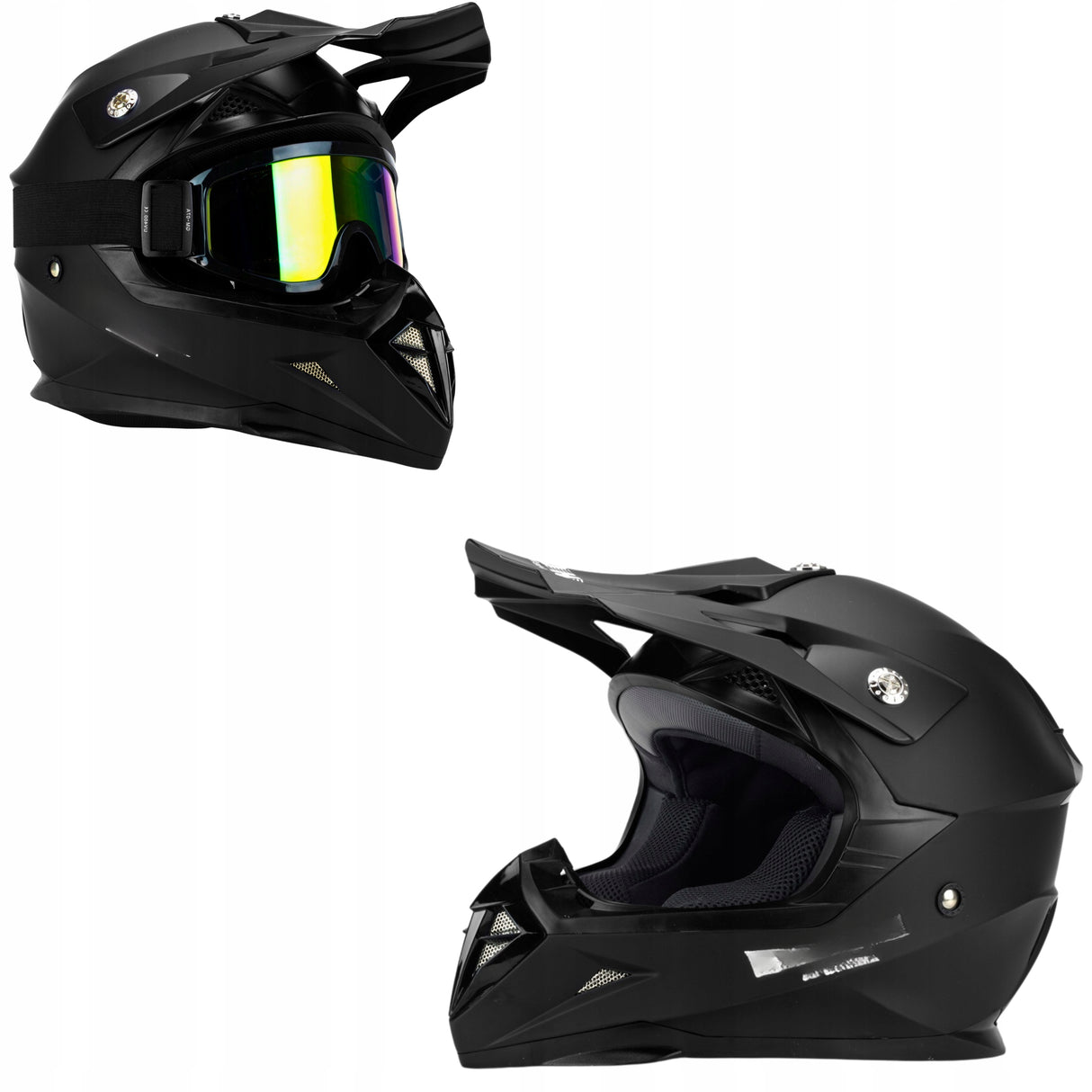 Kask Motocyklowy Cross Horn Enduro Quad + Google Crossowy S Czarny Matowy