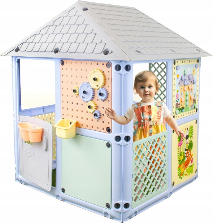 Domek Ogrodowy Dla Dzieci 6 Paneli Zabaw 128 x 115 x 106 cm 6W1 Plac Zabaw
