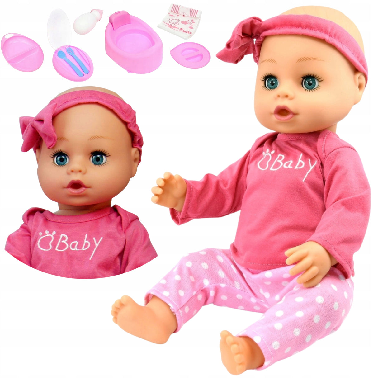 Lalka Bobas New Born Baby Sikająca Butelka Nocnik Pielucha 43 cm Zabawka