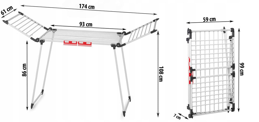 SUSZARKA NA PRANIE STOJĄCA DO UBRAŃ 19m 93-174 cm Poves Balkonowa