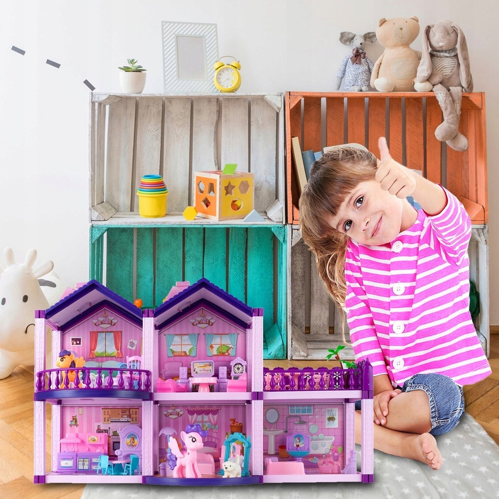 Domek dla Lalek Różowy Kucyków Koniki Piec Kucyki Mebelki dla Dzieci Villa