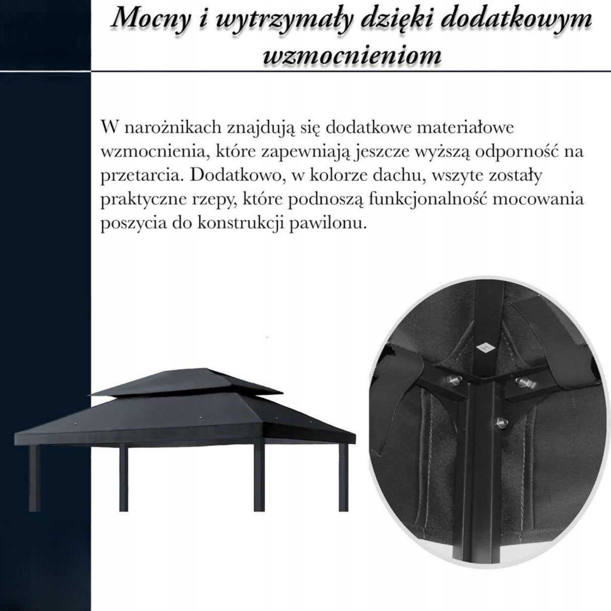 Dach Pawilon 4x3m Poszycie Wodoodporny M5 Antracyt z Kominem do Cyrkulacji