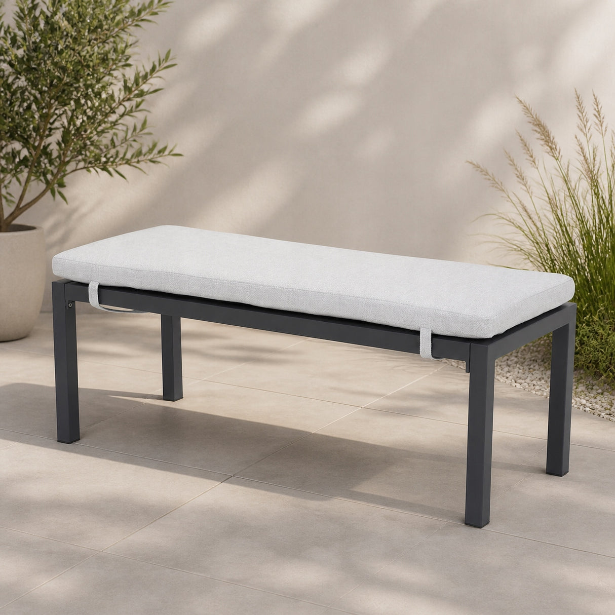 Ławka Ogrodowa Monti 120x45x41 cm Biały Czarny Lekka Aluminiowa Rama