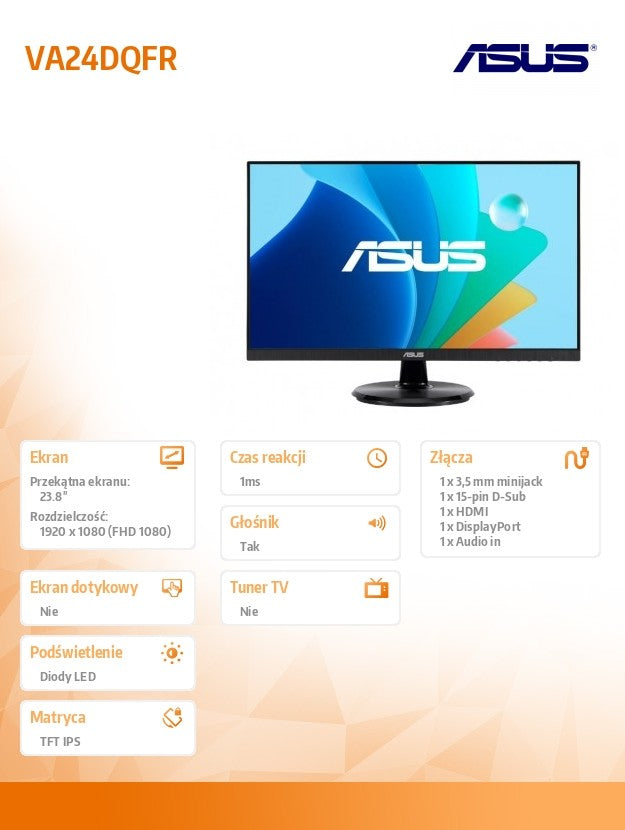 Monitor LCD ASUS VA24DQFR IPS 100Hz Adaptive-Sync 1ms MPRT HDMI DisplayPort