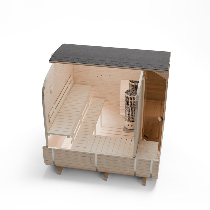 Sauna Ogrodowa Quadro 240 cm ZESTAW z Piecem HARVIA BC90 i Balią 120 cm