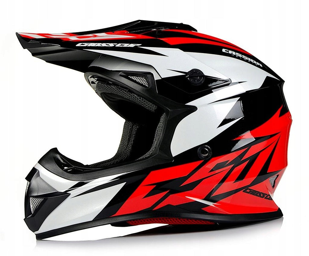 Kask Motocyklowy Cross Cup/Two + Gogle, Kominiarka, Czerwony L