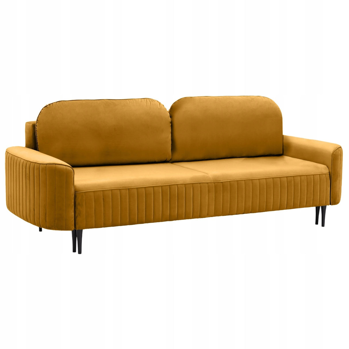 Sofa Rozkładana z Pojemnikiem na Pościel Welurowa Salonowa Żółta 244x102cm