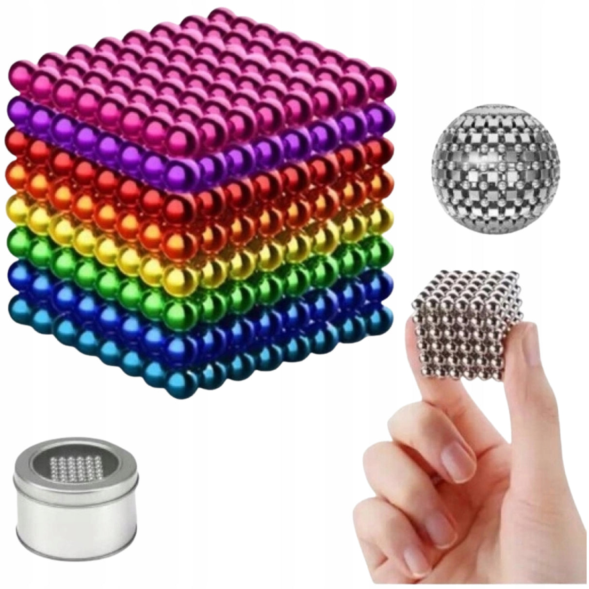 Kulki Magnetyczne Tęczowe Klocki Kolorowe 216 3mm na Prezent dla Dzieci