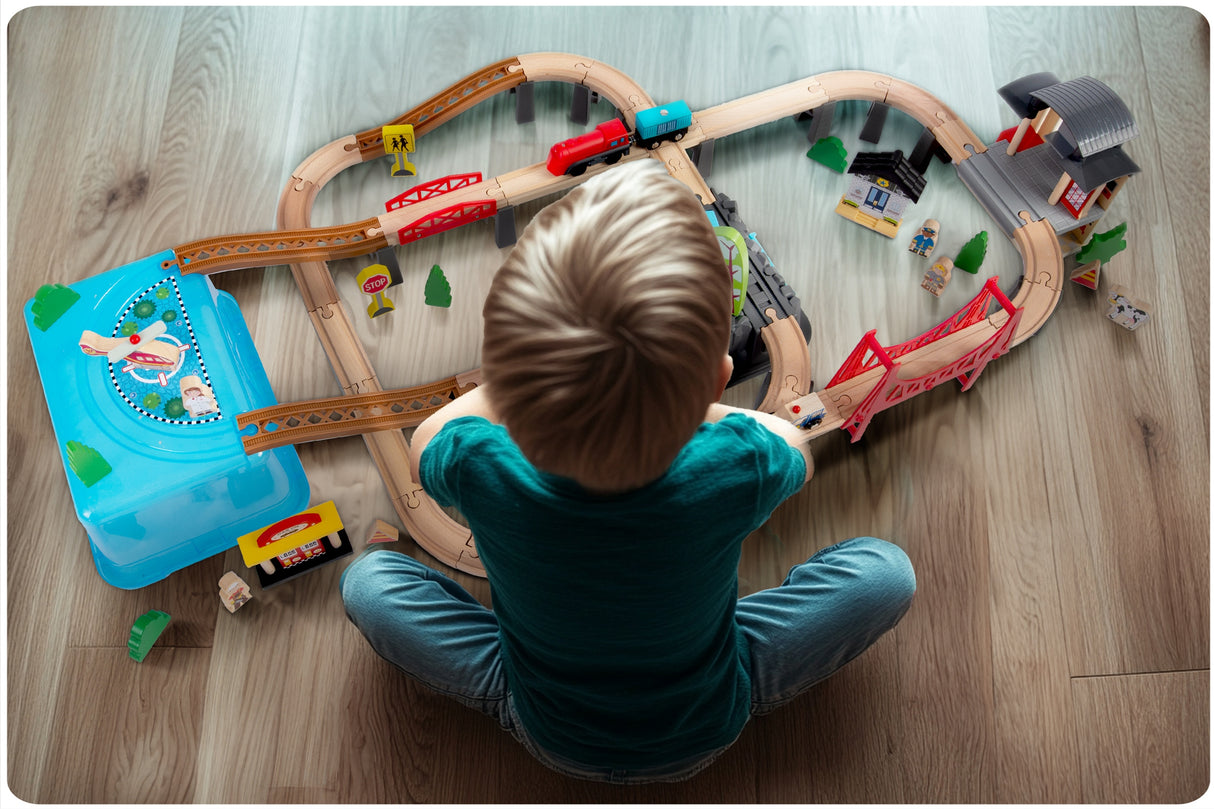 Kolejka Miasteczko Drewniana Pociąg Duży Auta dla Dzieci Zestaw 100 El.