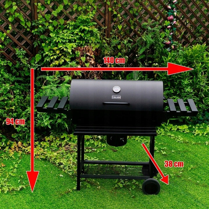 GRILL OGRODOWY WĘGLOWY Z POKRYWĄ I PÓŁKAMI VL09 CZARNY 76 x 40 cm