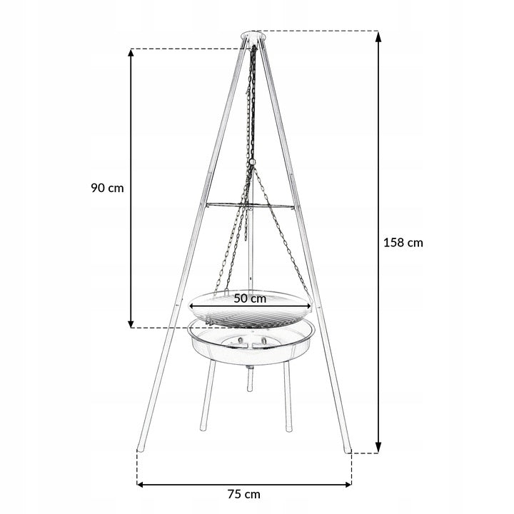 Grill Węglowy Ogrodowy Stabilny Trójnóg Palenisko Ognisko 2w1 160cm
