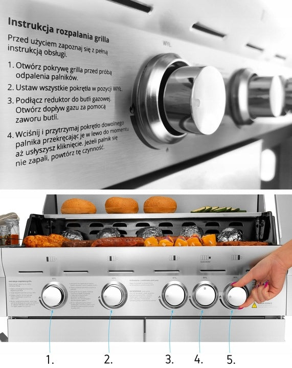 Grill Gazowy Ogrodowy Żeliwny Nierdzewny 4+1 +17,15 kW + Szafa Na Butlę