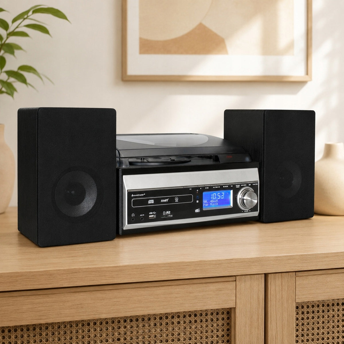 Wieża Gramofon CD/MP3 Radio FM DAB+ USB Kasetowy Soundmaster MCD1820 Czarny