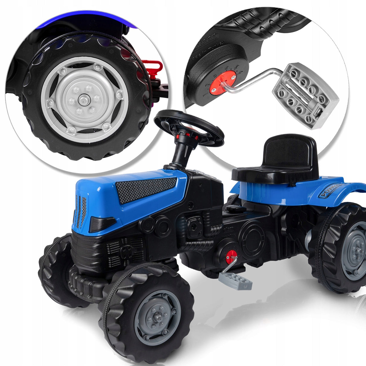 Duży Traktor na Pedały Przyczepa Jeździk dla Dziecka Niebieski TraktorekXXL