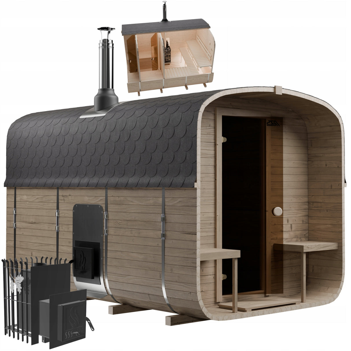 Sauna Ogrodowa z Piecem na Drewno Zestaw Szwedzkie Drewno Quadro 340 cm