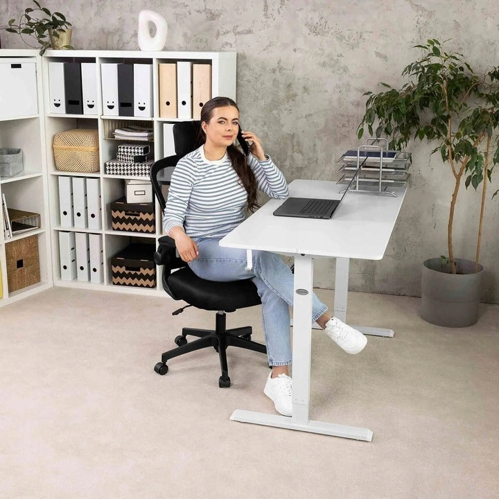 Fotel Obrotowy Biurkowy z Regulacją Materiałowy Ergonomiczny Czarny 126cm