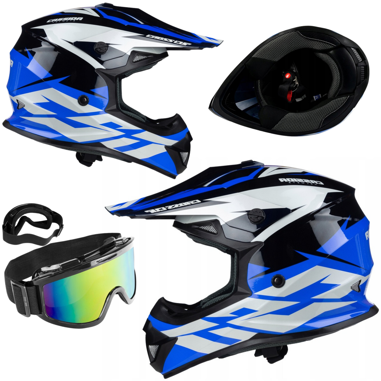 Kask Motocyklowy Cross Cup/Two, Kominiarka, Niebieski XL + Gogle