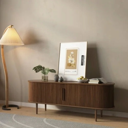 Szafka RTV Clemente 160cm Lamele Orzech Dwudrzwiowa Przesuwne Nóżki