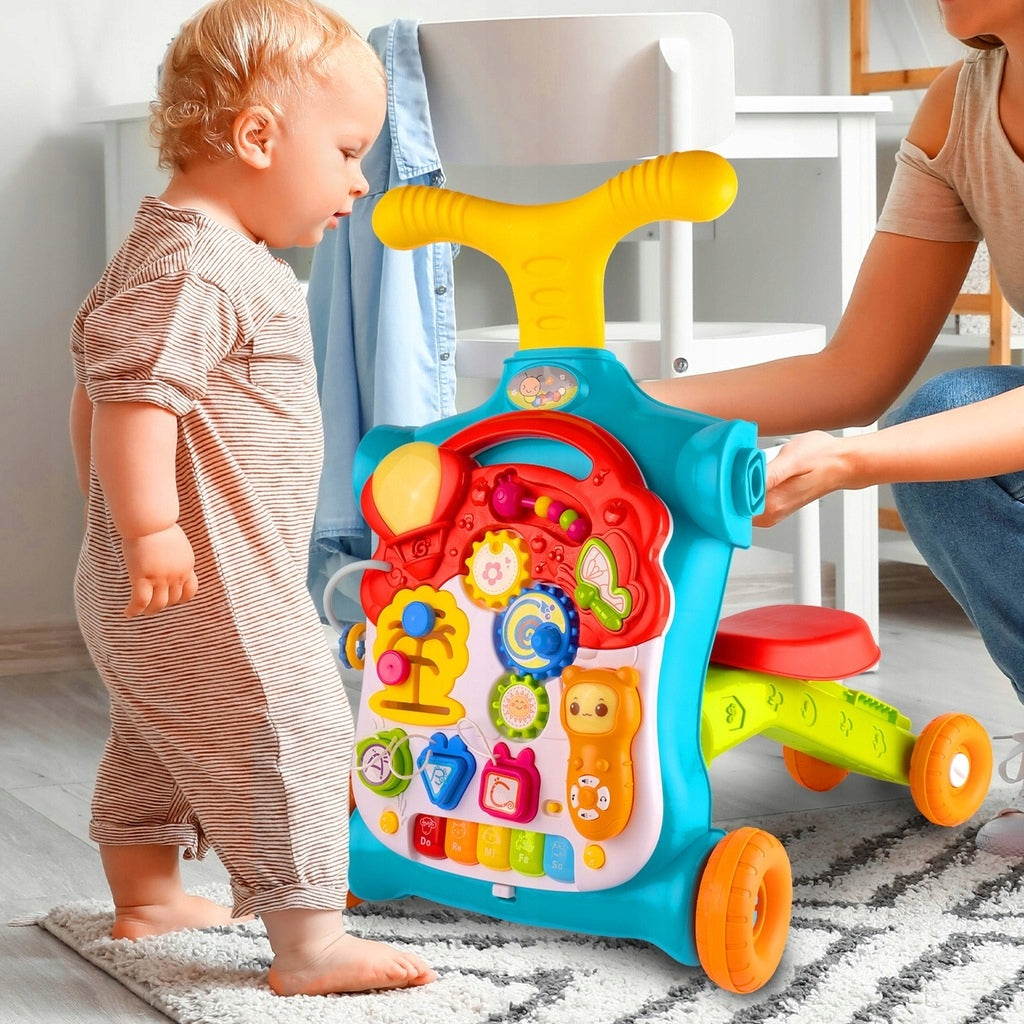Pchacz Jeździk Chodzik Stolik Edukacyjny Panel Hulajnoga 5w1 Sensoryczny