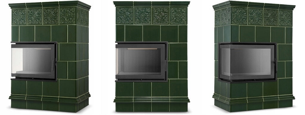 Piec Kominek Koza Ceramiczny Kaflowy Narożny 14kW Zielony Obudowa Kominkowa