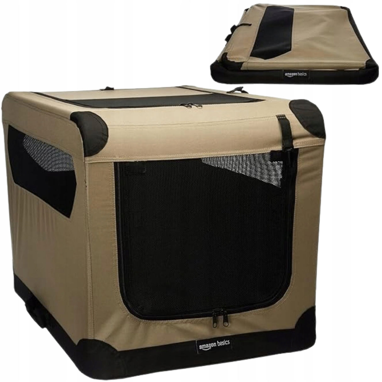 Transporter dla Psa Duży Beżowy Amazon Basics 54x76x54 cm Klatka dla Psów