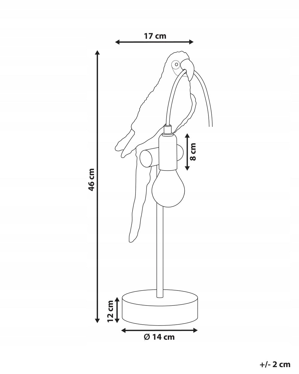 Lampa Złota Papuga Stołowa Elegancka Lampka w Kształcie Papugi 46cm Mosiądz