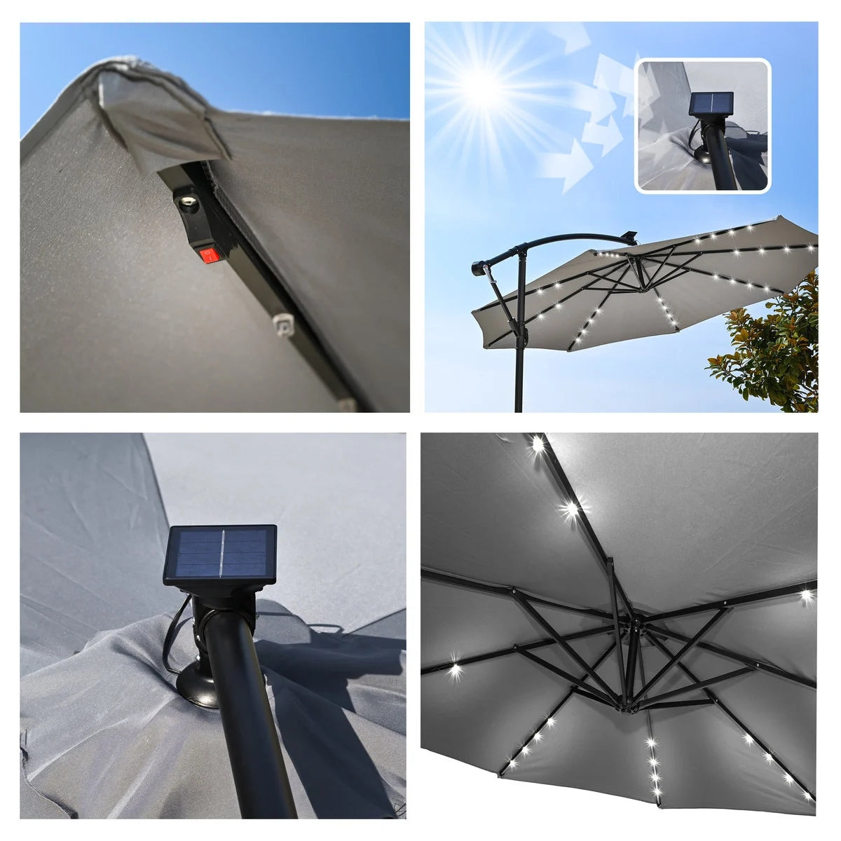 Parasol Tarasowy Lehmann Flash 350 cm Wysięgnik I Pokrowiec Regulowany LED