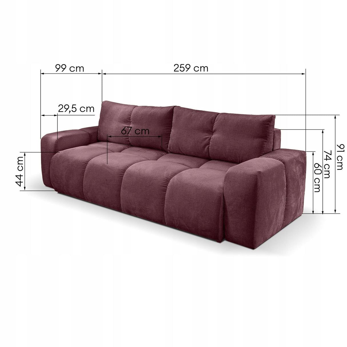 Sofa z Funkcją Spania i Pojemnikiem Burgundowa Tkanina Perfect Harmony 59