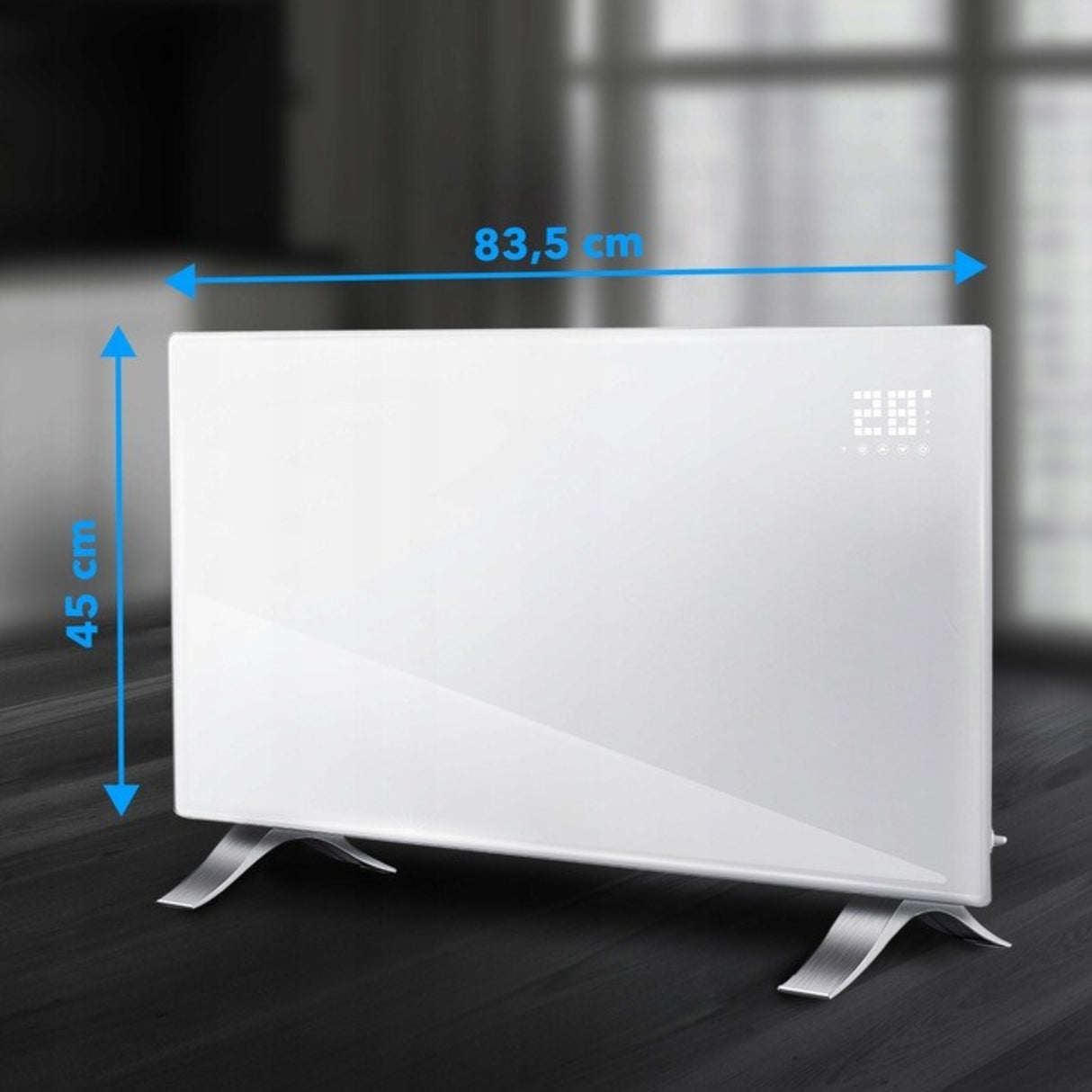 Grzejnik Elektryczny Konwektorowy Energooszczędny Szklany LED 2400W Biały