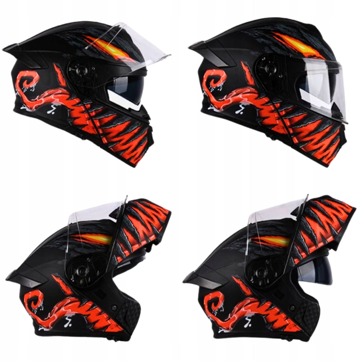 Kask Motocyklowy Szczękowy Czarny-Pomarańcz Podwójnie Przeciwsłoneczny M