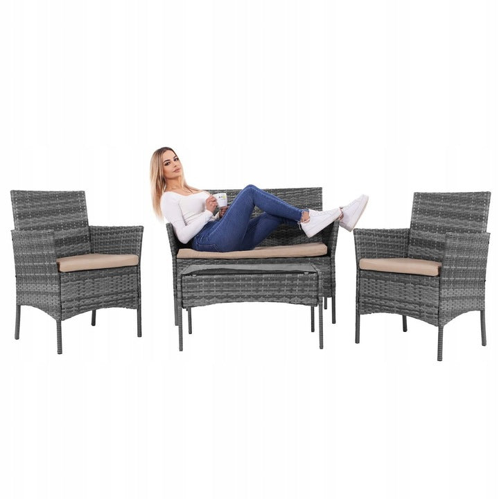 Meble Ogrodowe Zestaw Sofa Stolik Fotele Rattanowe Komplet Mebli Na 5 Osób