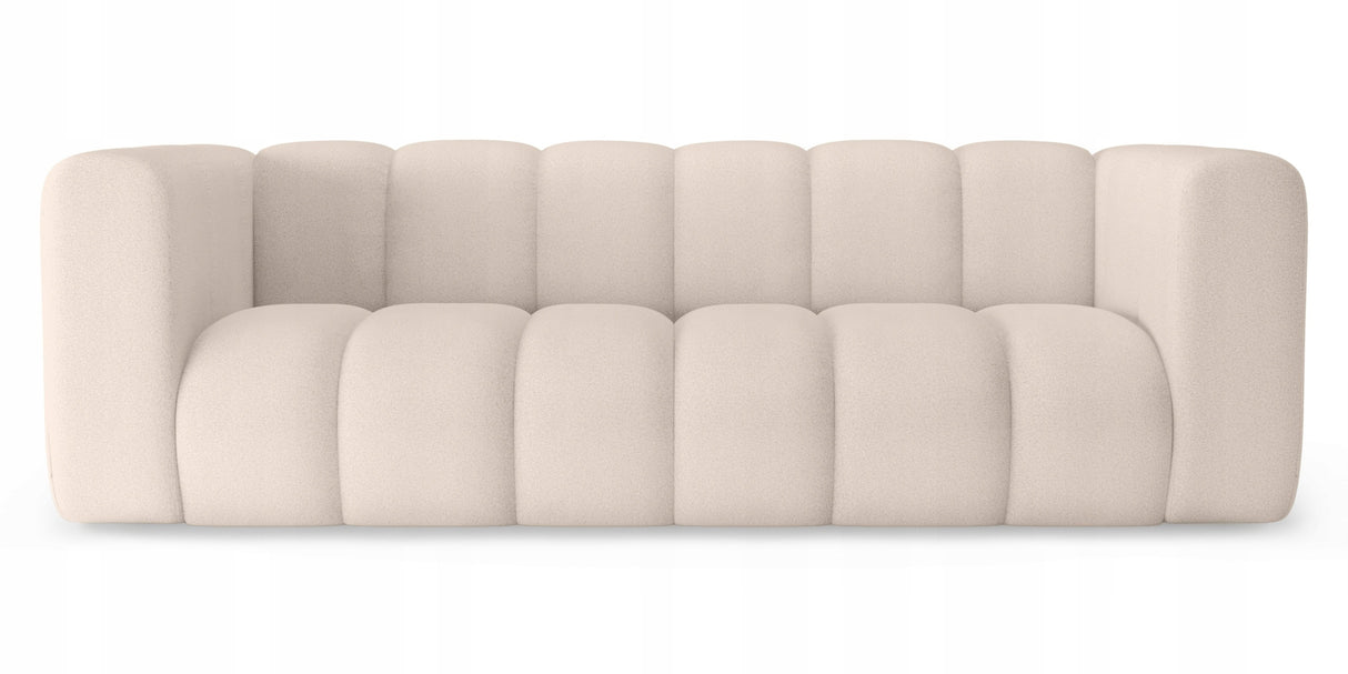 Sofa Trzyosobowa do Salonu Salonowa Boucle Obłe Kształy Jasnobeżowa Tkanina