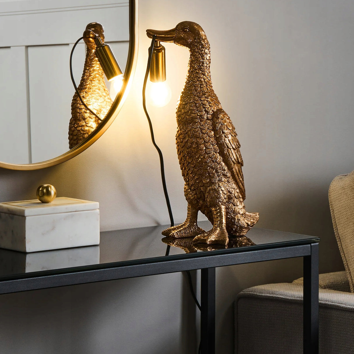 Lampa Złota Kaczka Stołowa Elegancka Lampka w Kształcie Kaczki 37cm Mosiądz
