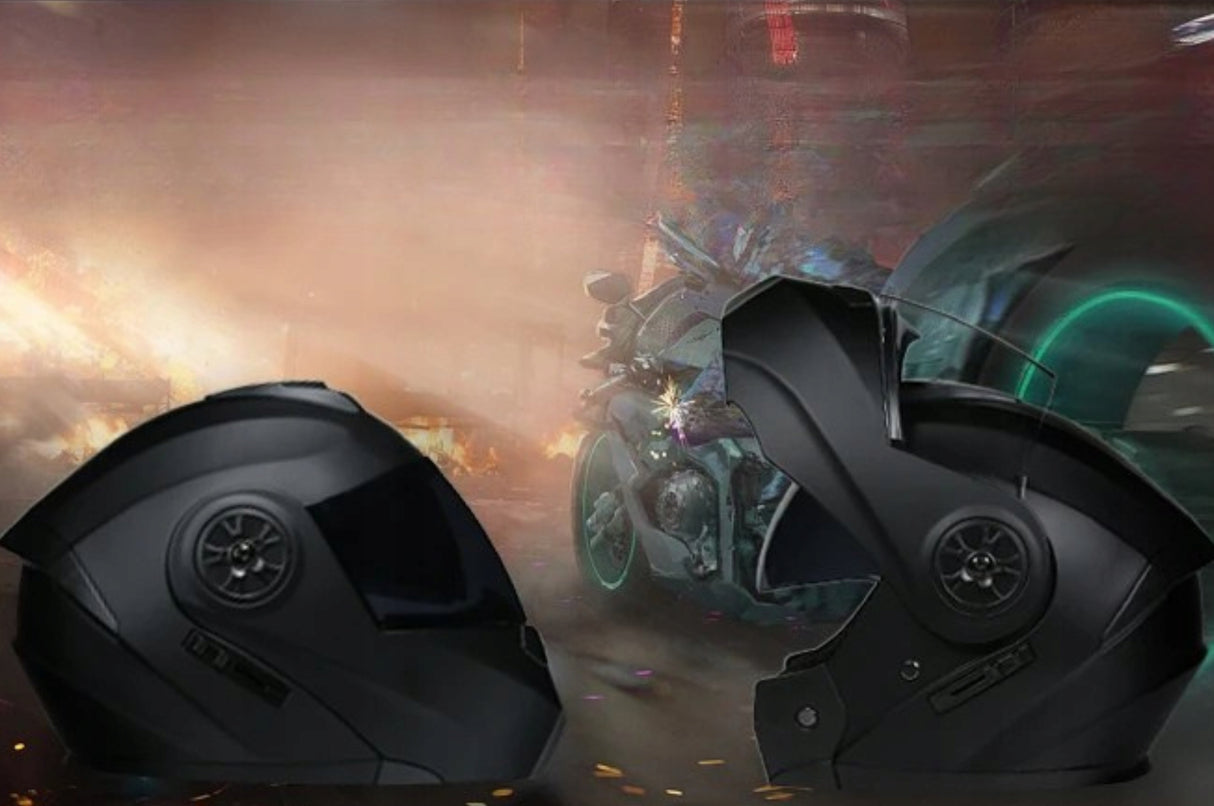 Kask Motocyklowy Szczękowy Czarny Wentylowany Podwójne Soczewki Rozmiar L