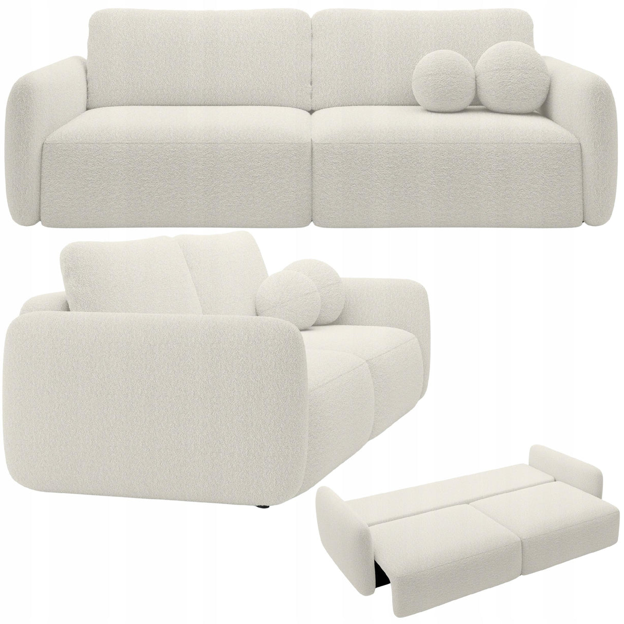Sofa Rozkładana z Funkcją Spania Pojemnikiem Kremowa 238x103cm Tkanina