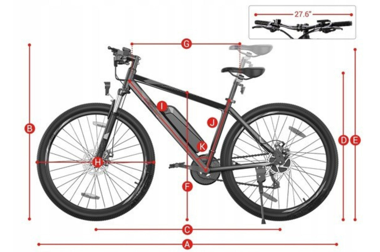 Rower Elektryczny Miejski Górski LCD 25km/h 100km 100kg Koło 27,5" Cali