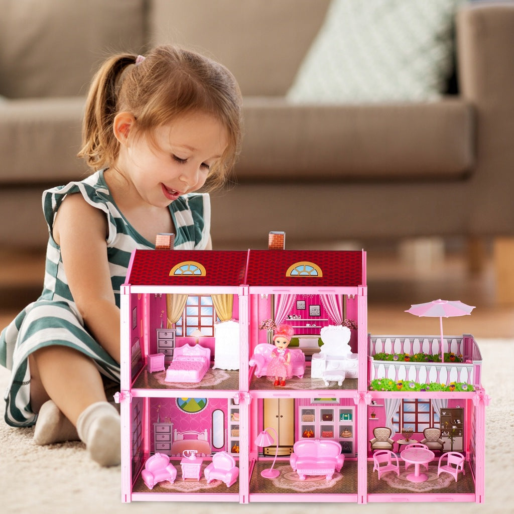 Domek dla Lalek Villa Rezydencja z Mebelkami i Lalką 44cm dla Dziewczynki