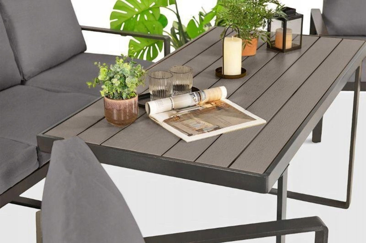 Meble Ogrodowe Metalowe Zestaw z Wysokim Stołem 140x70 cm dla Siedmiu Osób