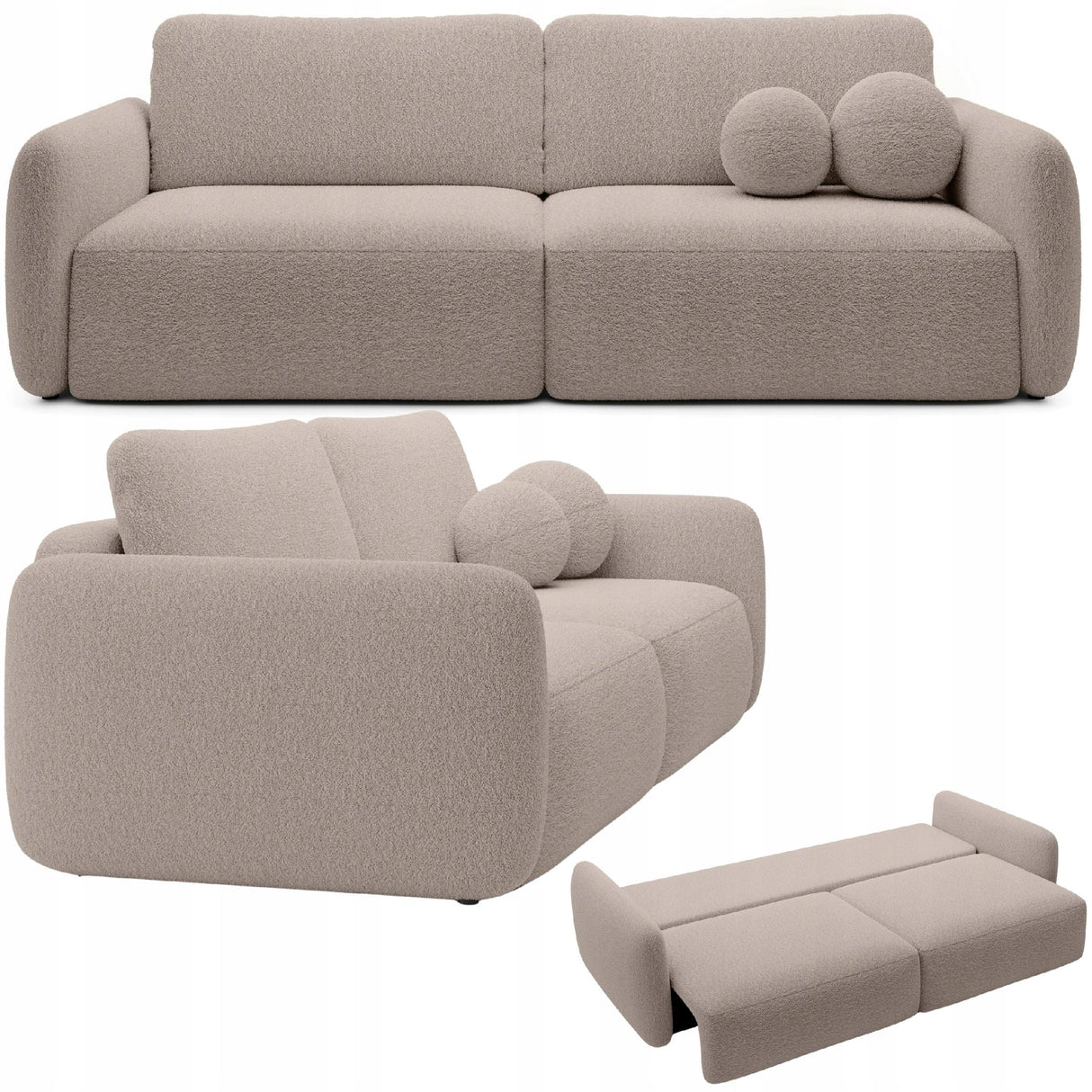 Sofa Rozkładana z Funkcją Spania Pojemnikiem Beżowa 238x103cm Tkanina