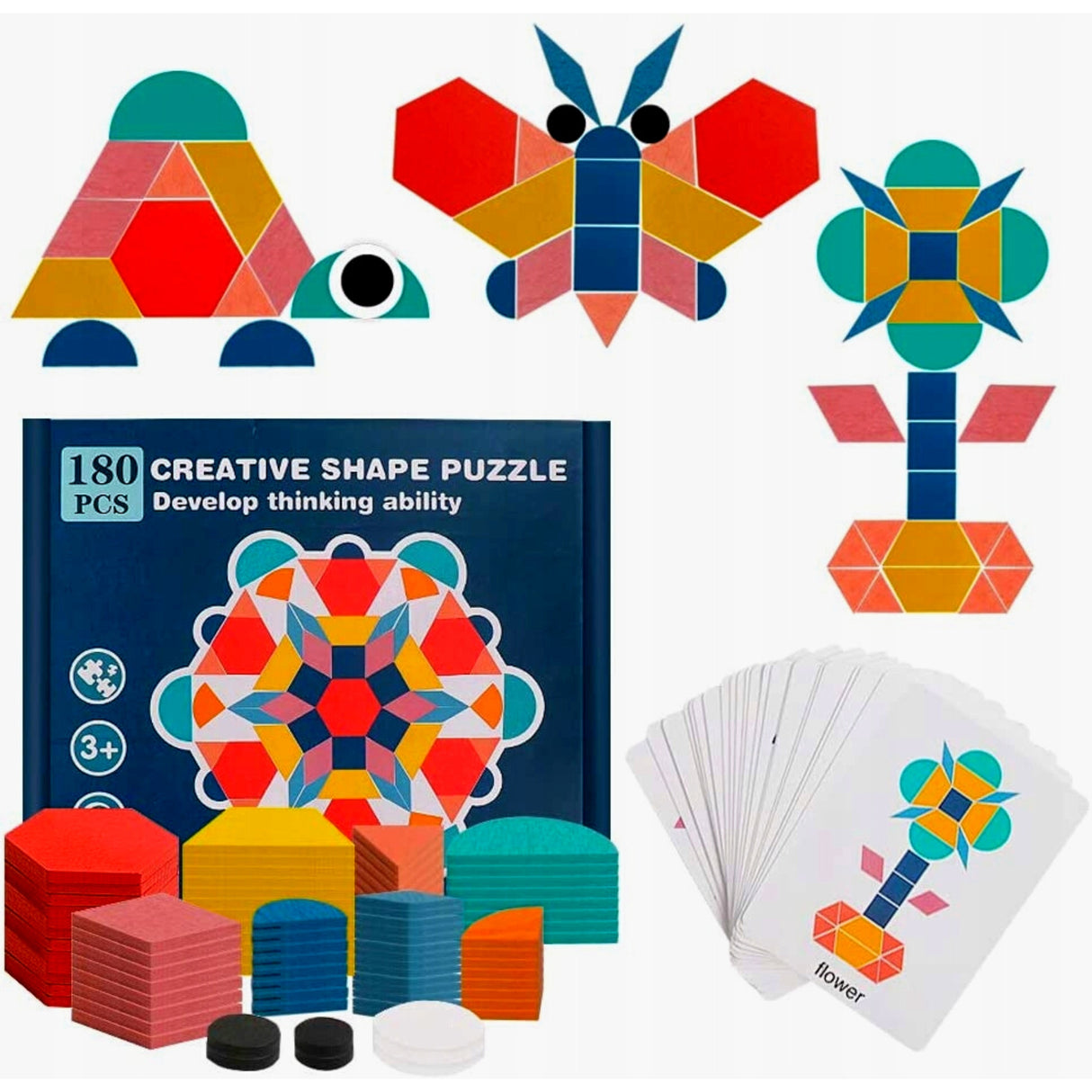 DREWNIANA UKŁADANKA PUZZLE MONTESSORI TANGRAM 180e