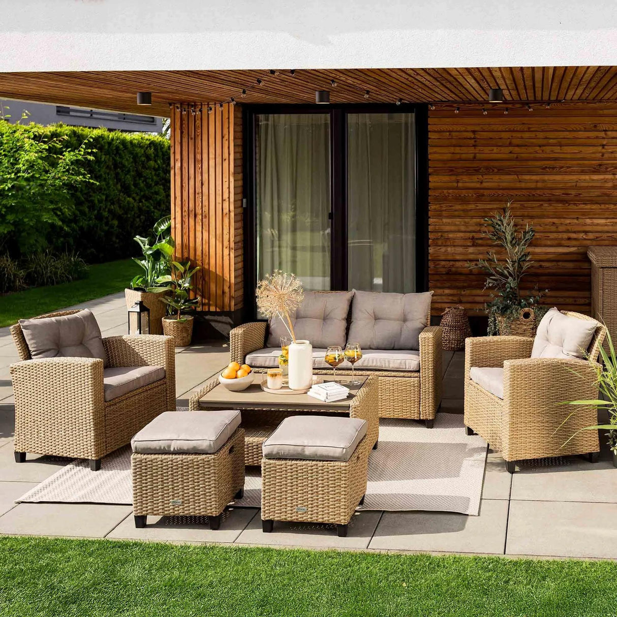 Zestaw Mebli Ogrodowych Technorattan Duży Sofa Fotele Stolik Pufa Gratis