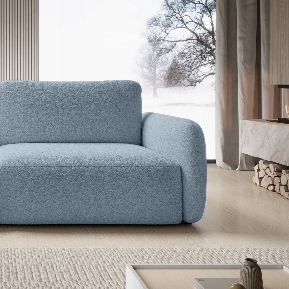 Sofa Rozkładana z Funkcją Spania Pojemnikiem Niebieska 238x103cm Tkanina