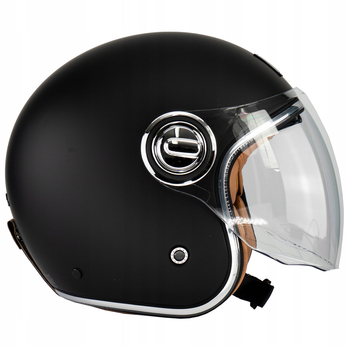 Kask Motocyklowy Elegancki Premium Neo-Retro Nox M Czarny Mat Skóra Beż