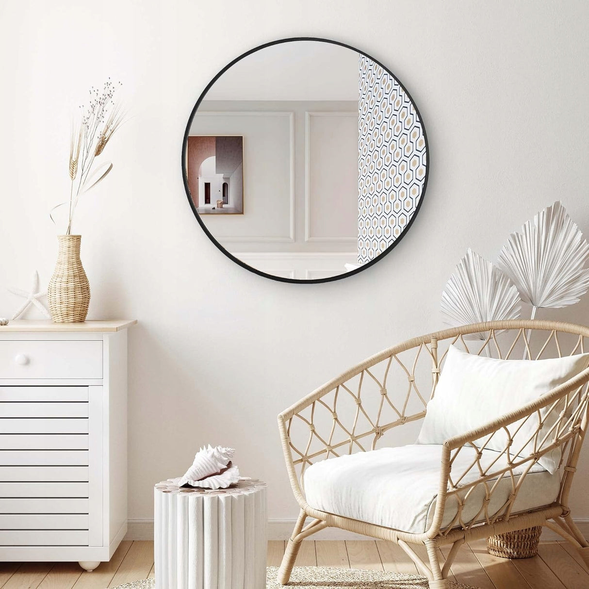 Nowoczesne Lustro Okrągłe Stylowe Łazienkowe Salon Sypialna 50cm Czarne
