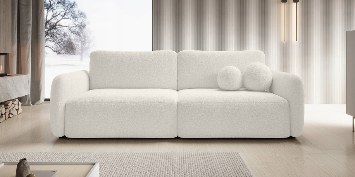 Sofa Rozkładana z Funkcją Spania Pojemnikiem Kremowa 238x103cm Tkanina