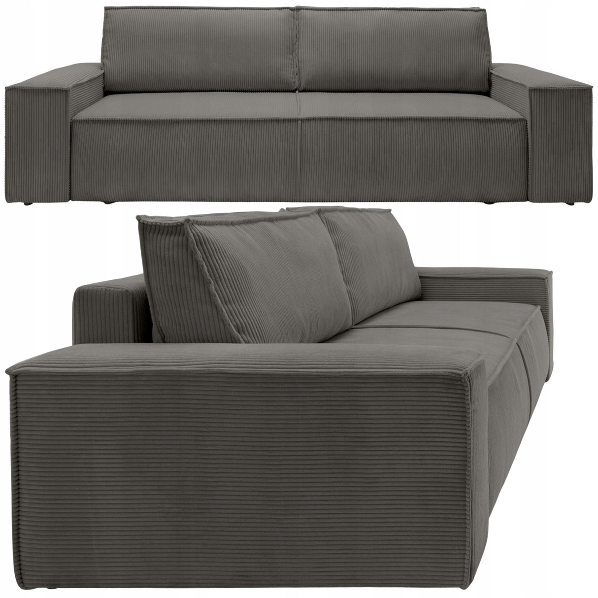 Sofa Rozkładana z Pojemnikiem na Pościel Sztruksowa Ciemnoszara 257x102cm