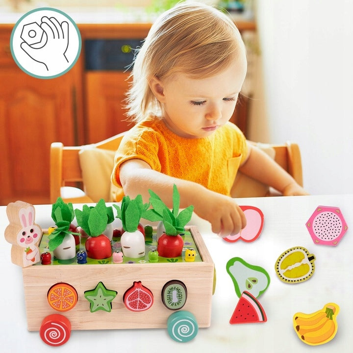 Układanka Drewniana Montessori Marchewki Wózek Złap Robaczka Sorter Klocków