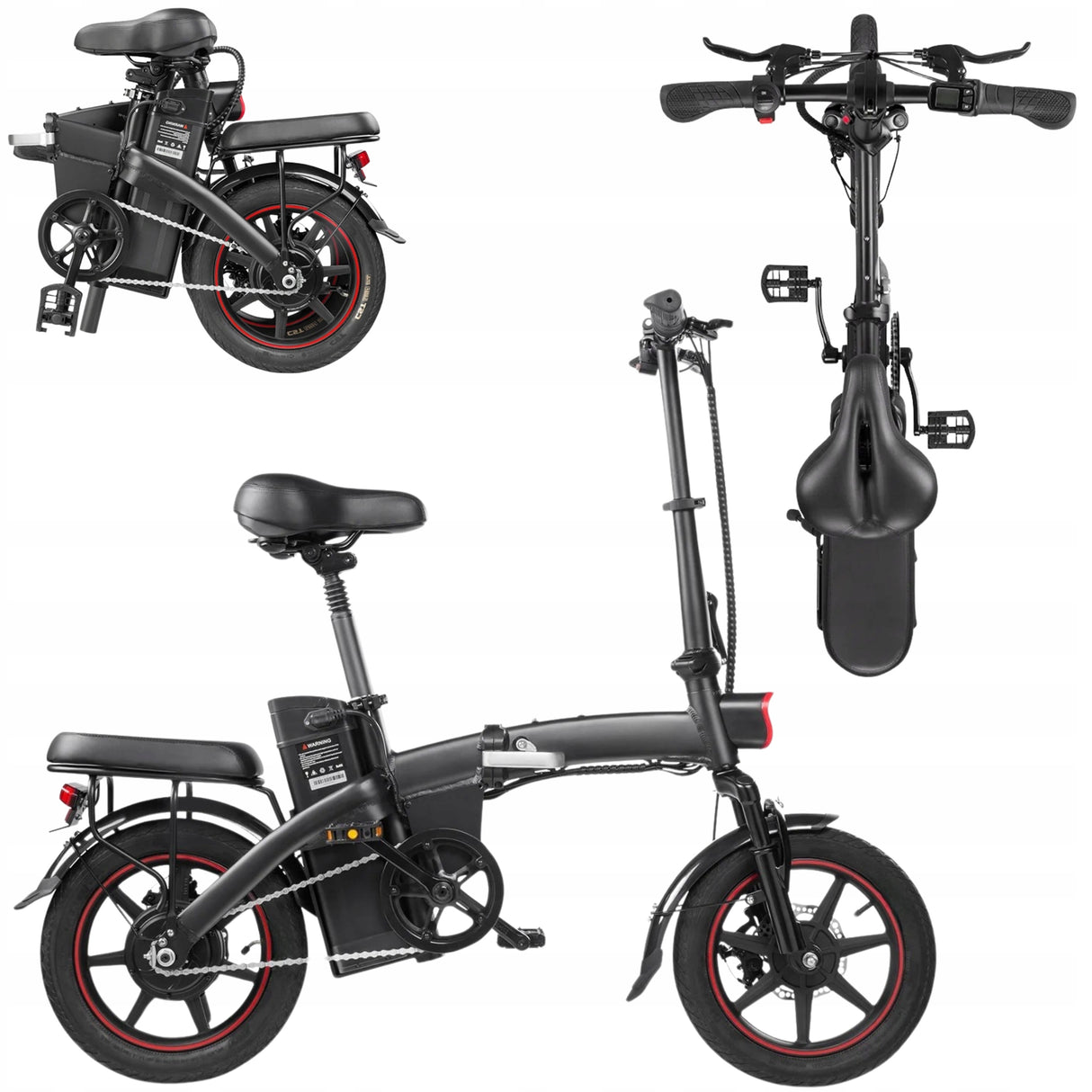 Rower Elektryczny Miejski Czarny 250W 7.5Ah 48V 25km/h Koło 14" Cali